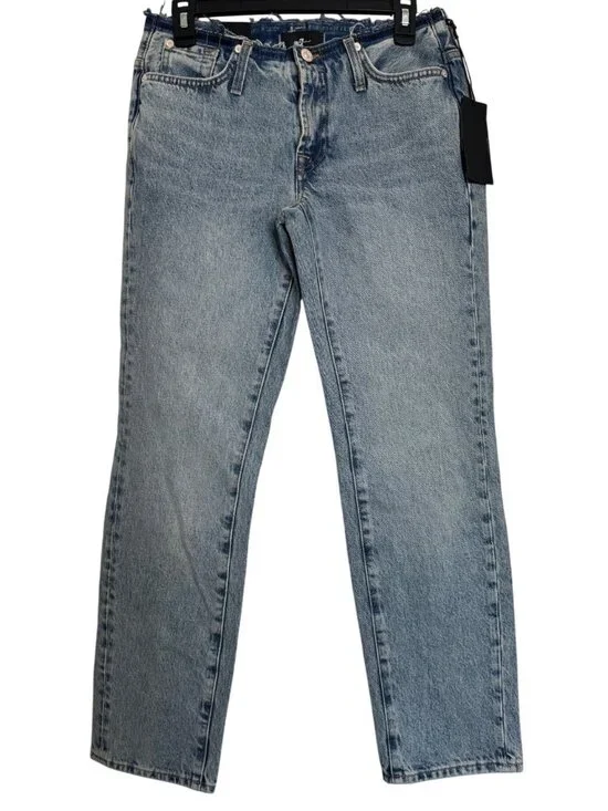 7 For All Man Kind Size 27 Low Cigarette Blue Erosion Jeans NWT $248 - Picture 13 of 15